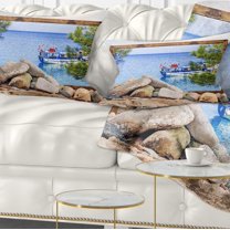 Designart Framed Effect Boat in Ocean - Seashore Throw Pillow - 12x20
