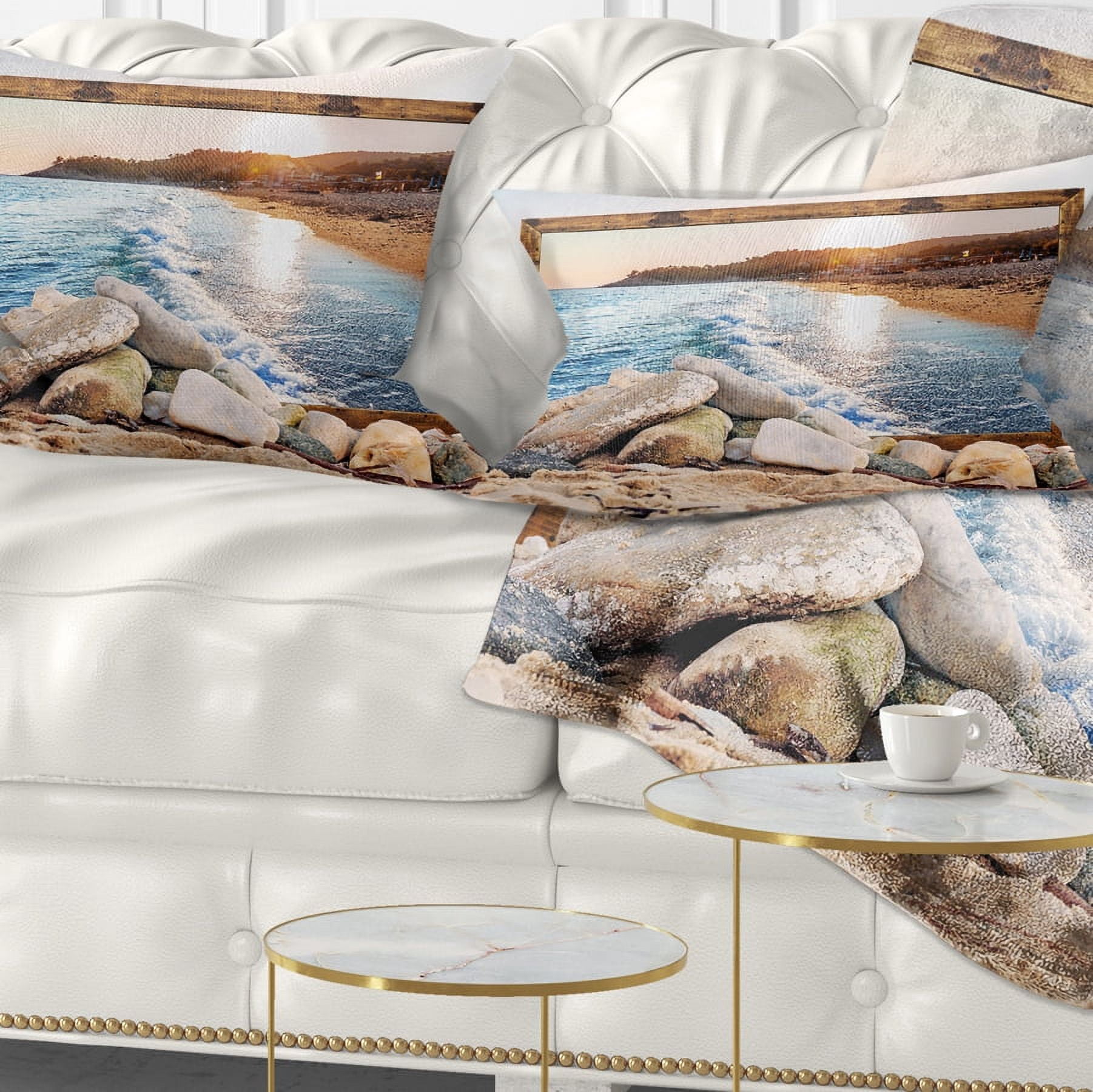 Designart Framed Effect Rocky Beach - Seashore Throw Pillow - 12x20