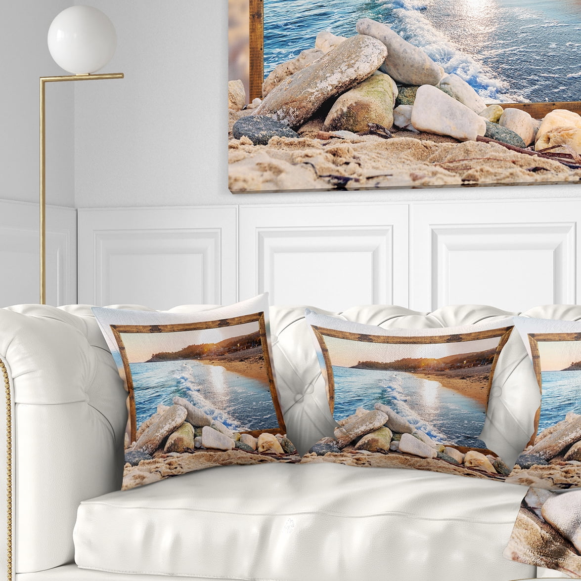Designart Framed Effect Rocky Beach - Seashore Throw Pillow - 18x18