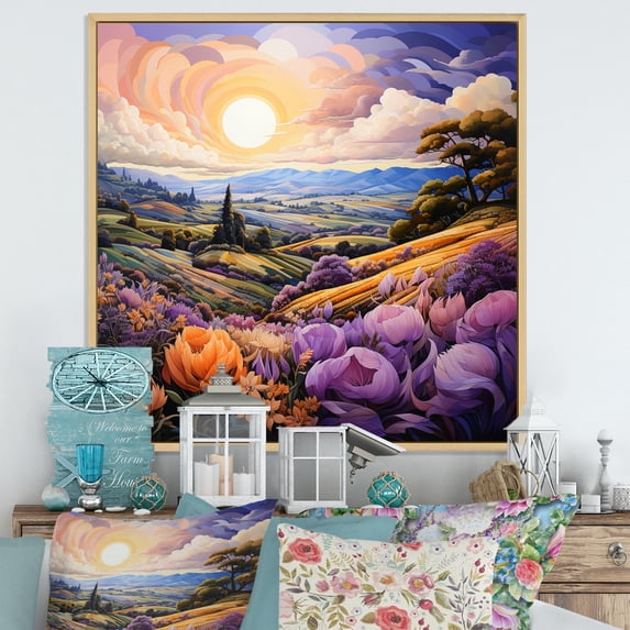 Designart "France Lavender horizon IV" Landscapes Floater Framed Wall Decor