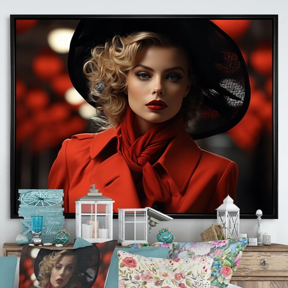 Designart "France Parisian Stylish Portrait II" Fashion Floater Framed Wall Art Living Room