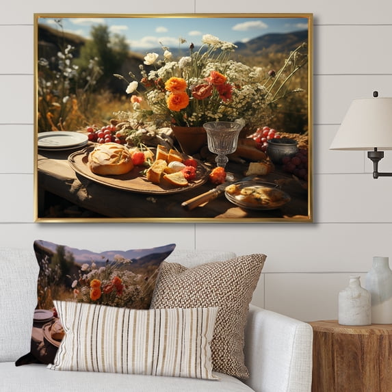 Designart "France'S Rustic Banquet II" Meals & Picnics Floater Framed Wall Art Living Room