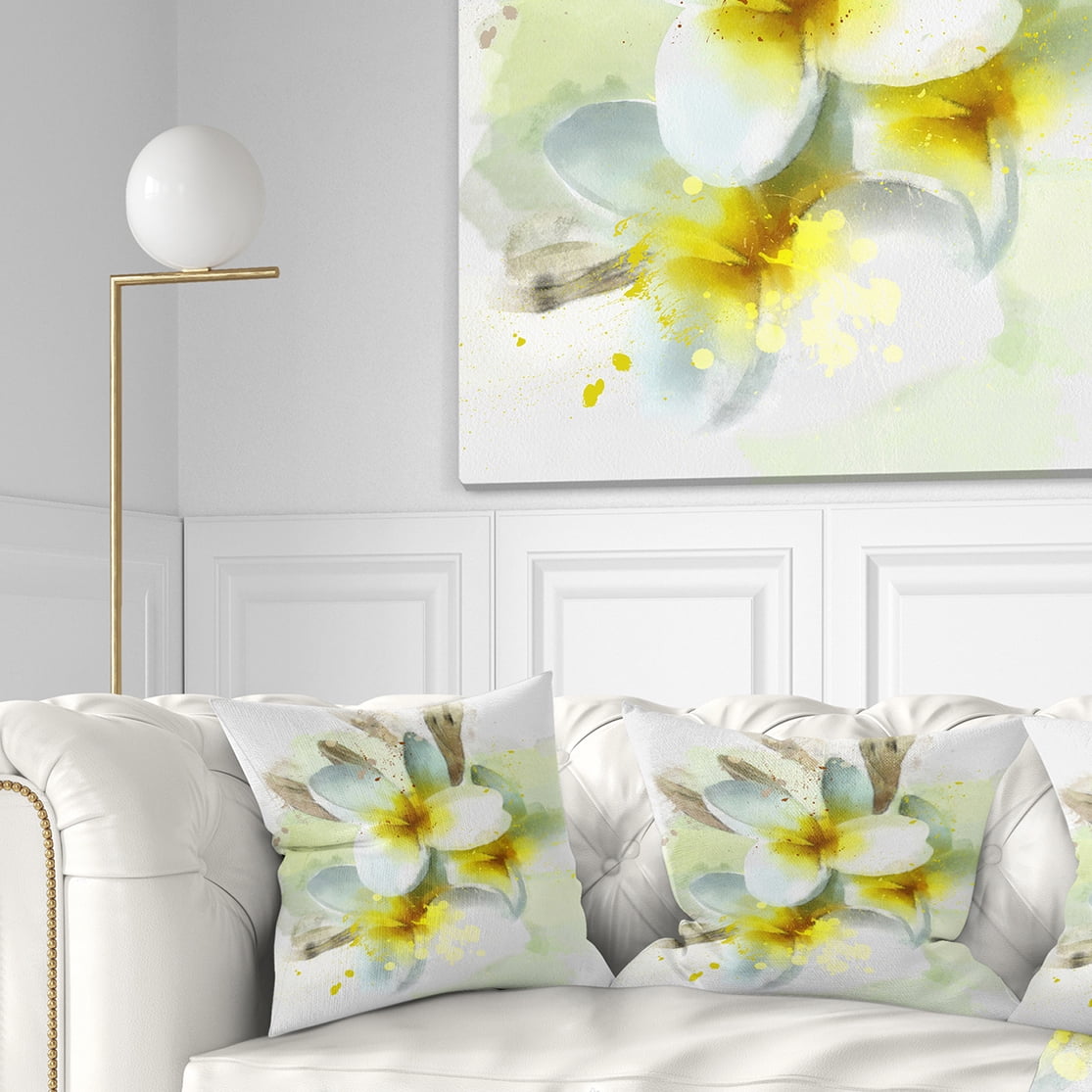 Designart Frangipani Flowers Watercolor - Floral Throw Pillow - 16x16