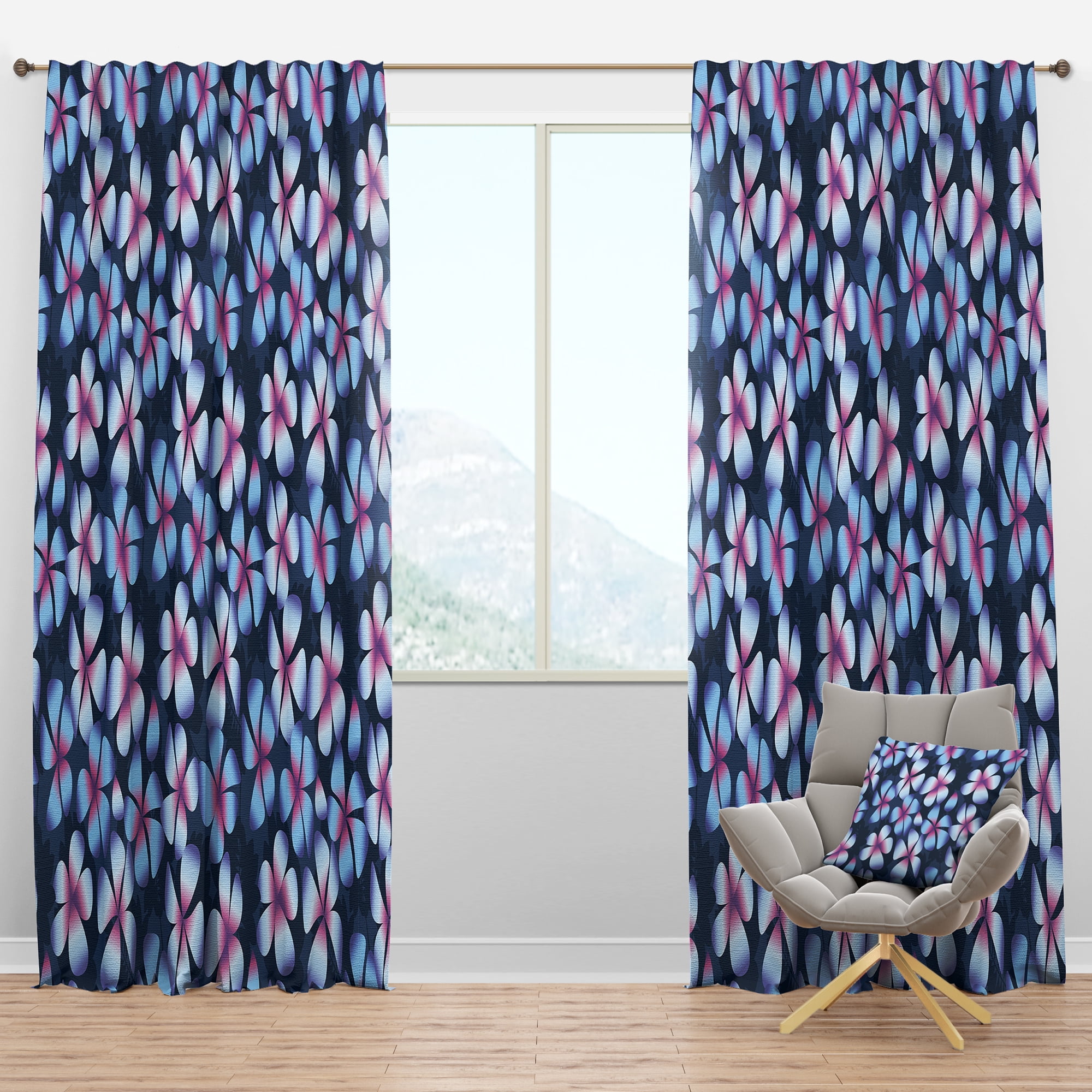 Designart 'Frangipani Retro Flowers' Mid-Century Modern Blackout Curtain Panel