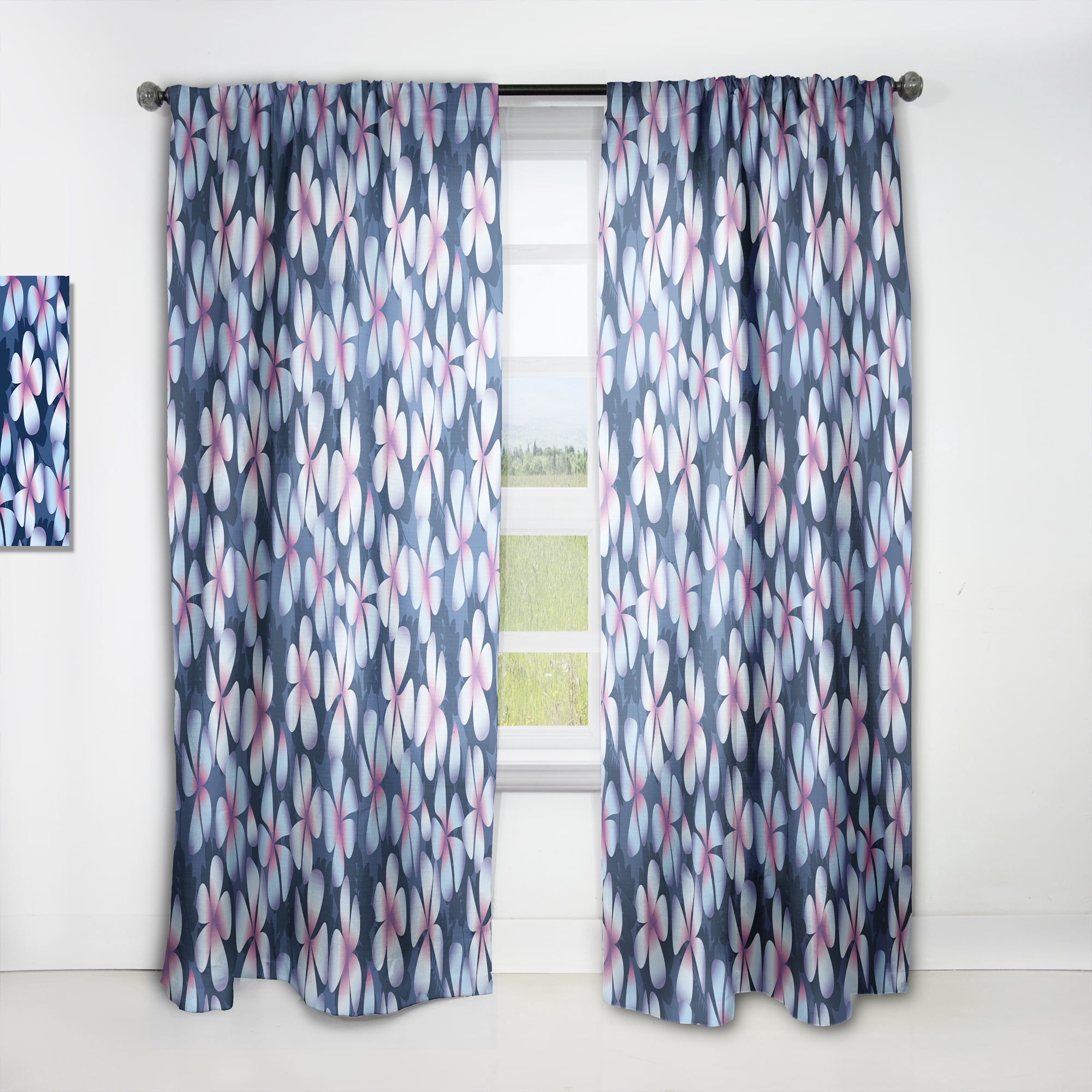 Designart 'Frangipani Retro Flowers' Mid-Century Modern Curtain Panel