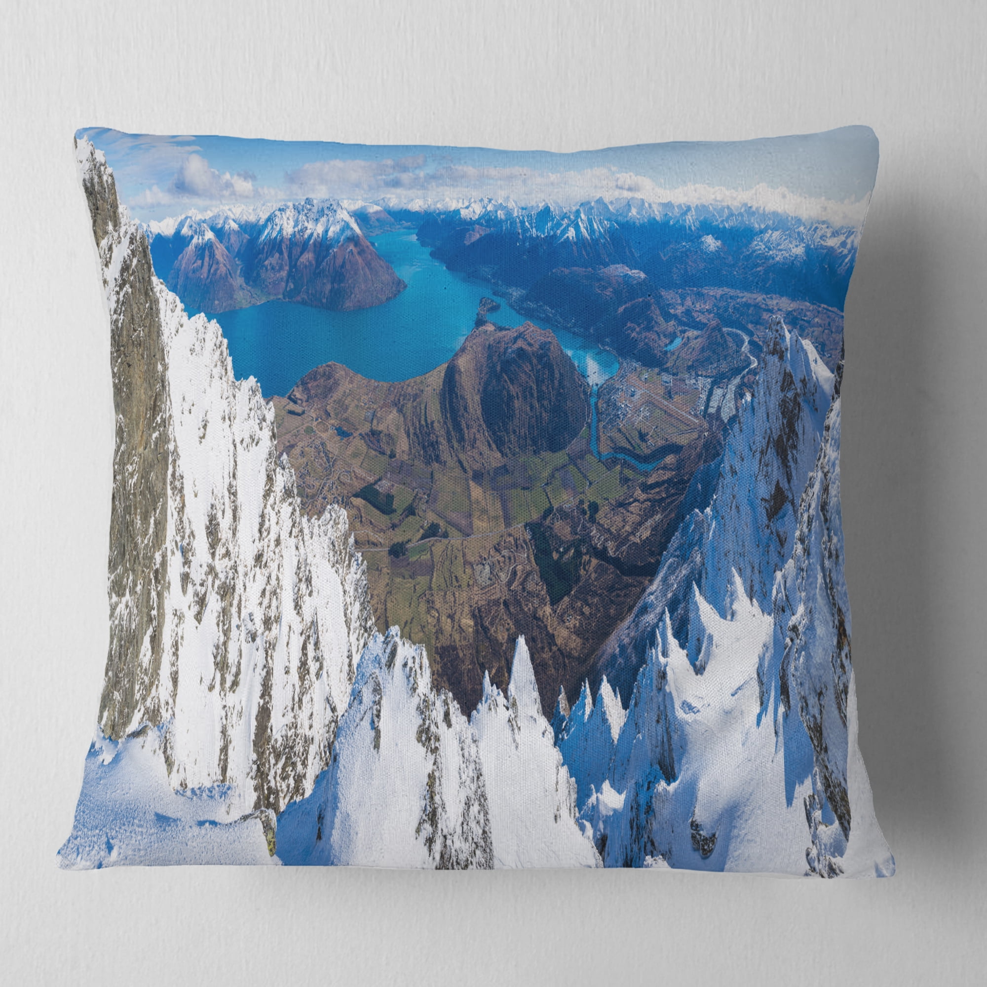 Designart Frankton and Lake Aerial View Panorama - Landscape Printed Throw Pillow - 18x18