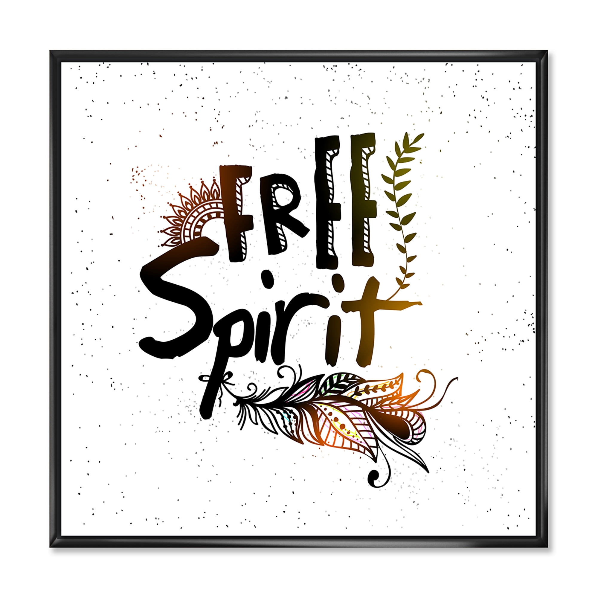 Designart 'Free Spirit Ethnic Feather' Bohemian & Eclectic Framed Canvas Wall Art Print
