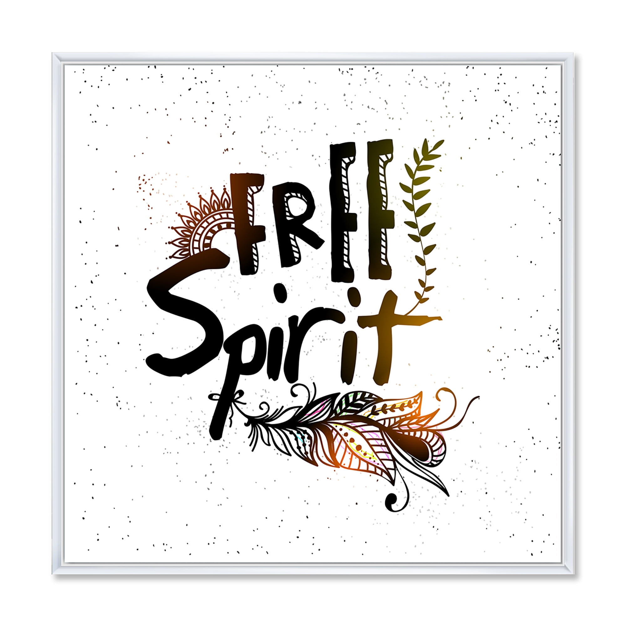 Designart 'Free Spirit Ethnic Feather' Bohemian & Eclectic Framed Canvas Wall Art Print