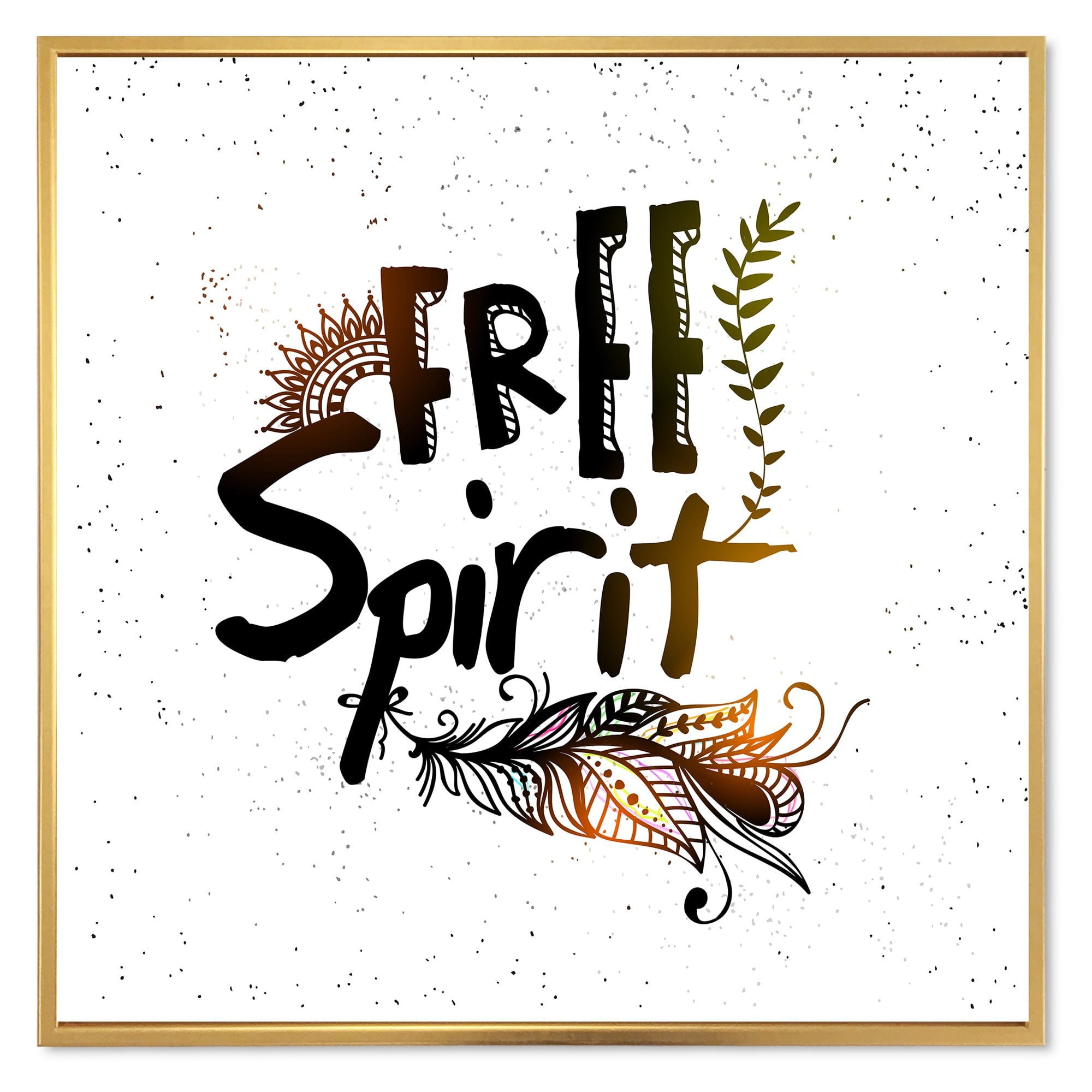 Designart 'Free Spirit Ethnic Feather' Bohemian & Eclectic Framed Canvas Wall Art Print