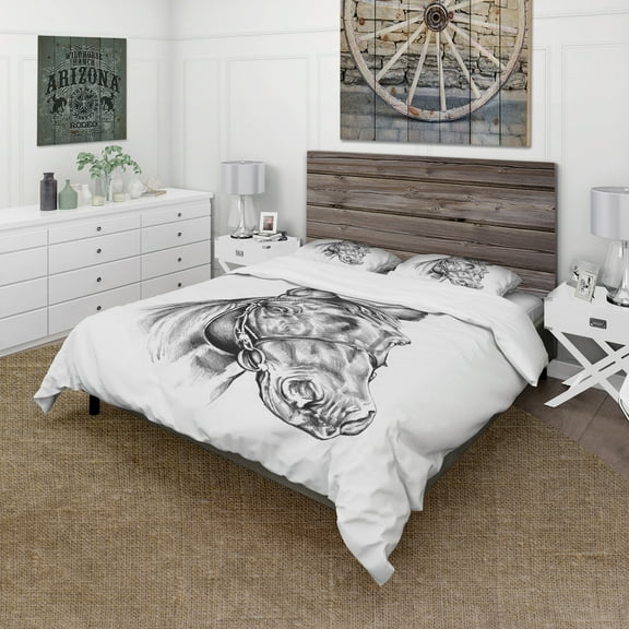 Designart 'Freehand Horse Head Pencil Drawing' Animal Duvet Cover Set