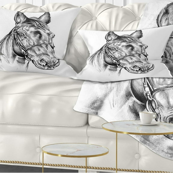 Designart Freehand Horse Head Pencil Drawing - Animal Throw Pillow - 12x20