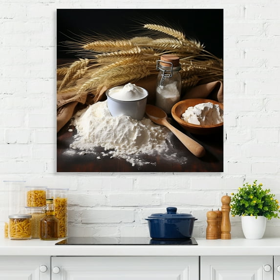 Designart "French Bakery Flour and Wheat II" Food & Beverage Wall Art - Traditional Brown Baking/Baked Goods Living Room Canvas Art