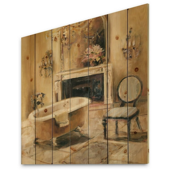 Designart 'French Bath I' Traditional Bathroom Print on Natural Pine Wood