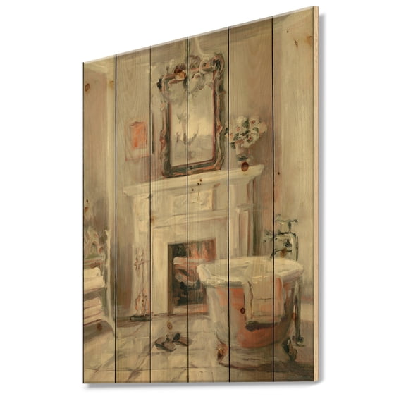 Designart 'French Bath La baignoire II' Traditional Bathroom Print on Natural Pine Wood