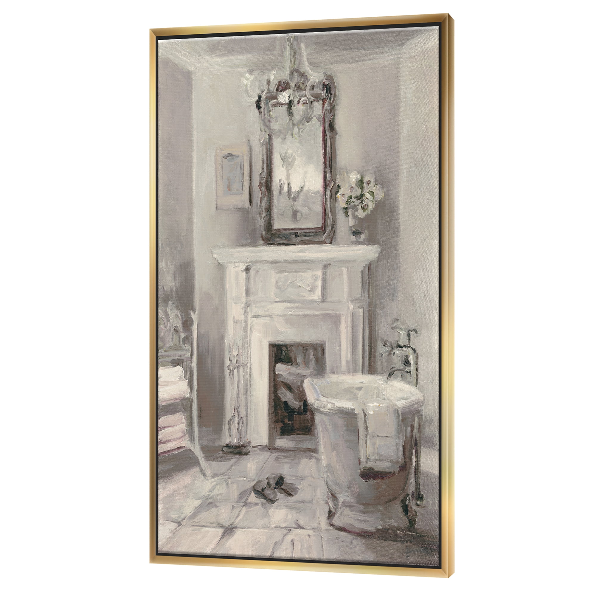 Vintage French Bathroom Canvas Print with Gold Frame