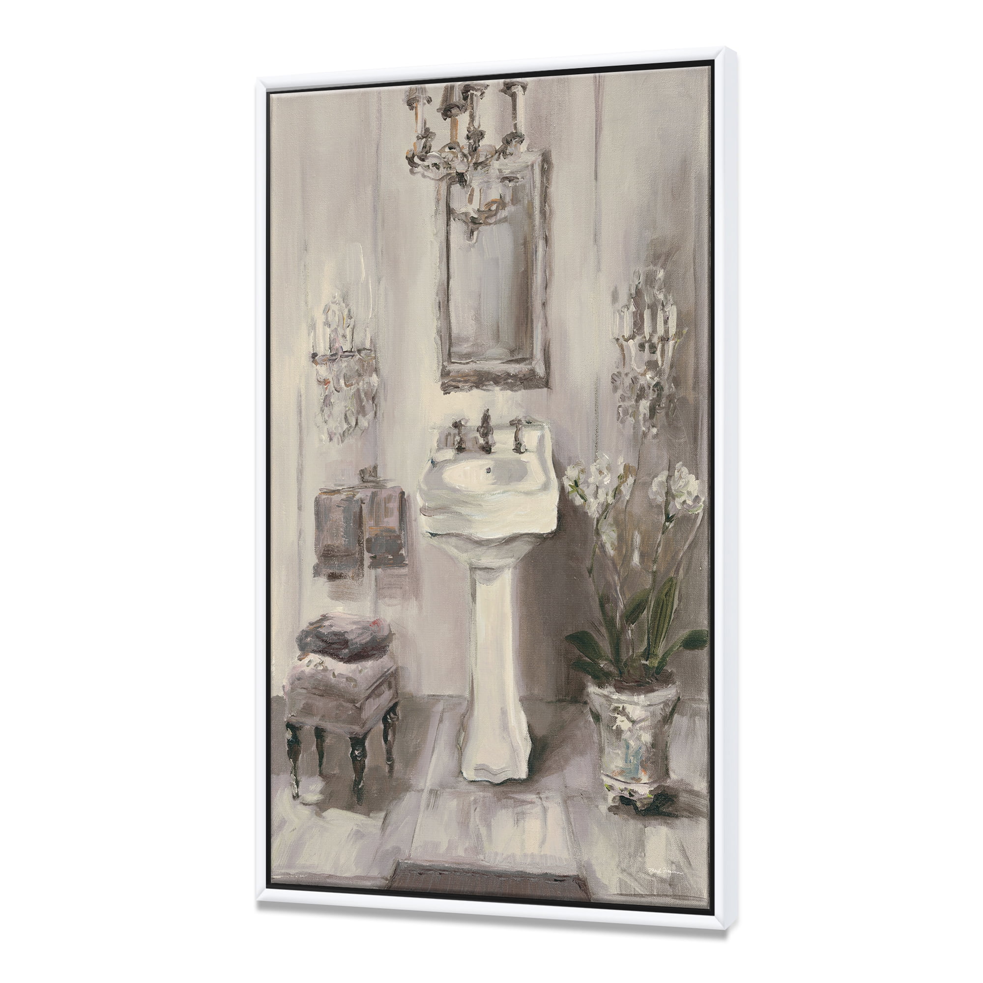 Designart ' French Bathroom Vintage II ' Traditional Bathroom Framed Canvas