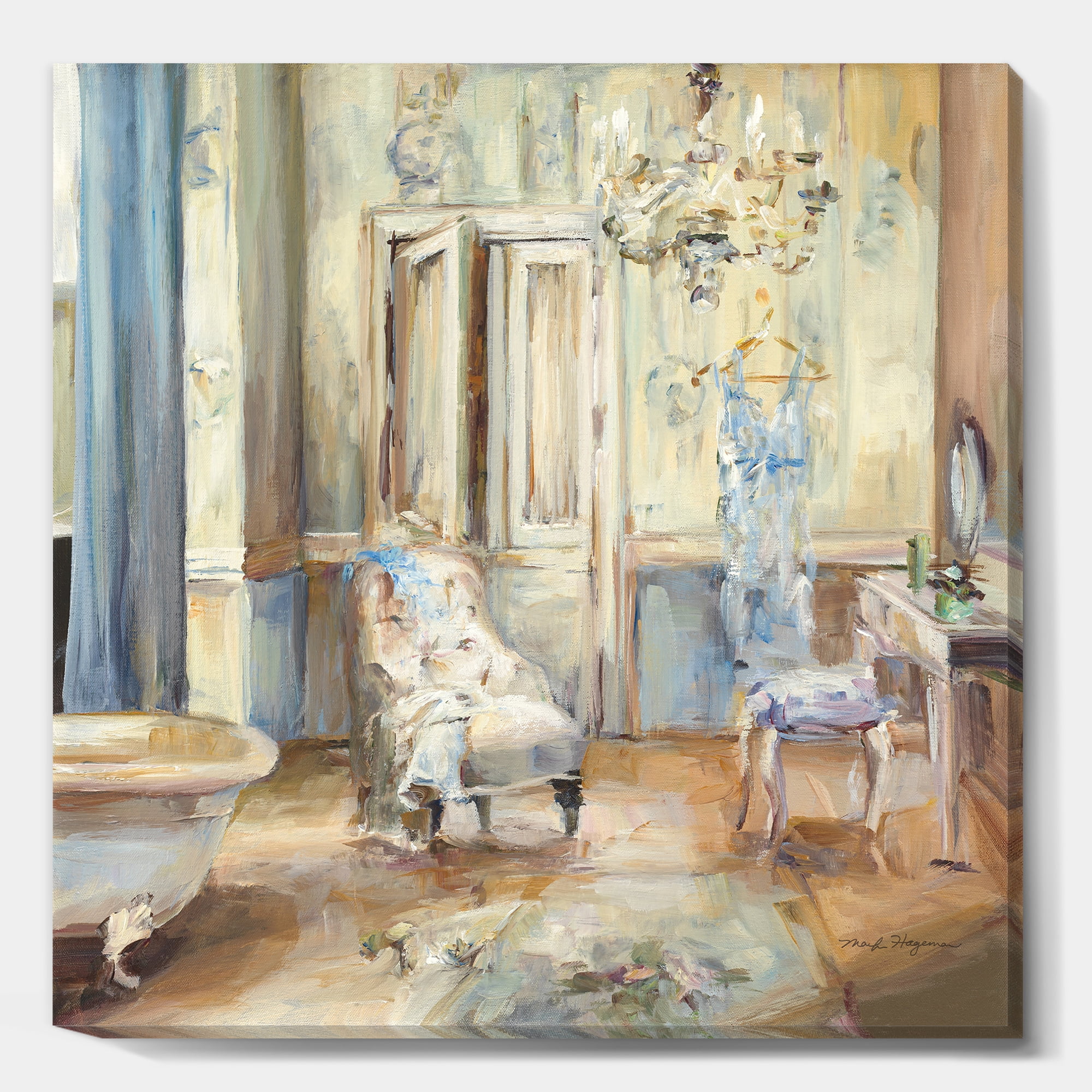 Beige and Blue Traditional French Boudoir Canvas Wall Art