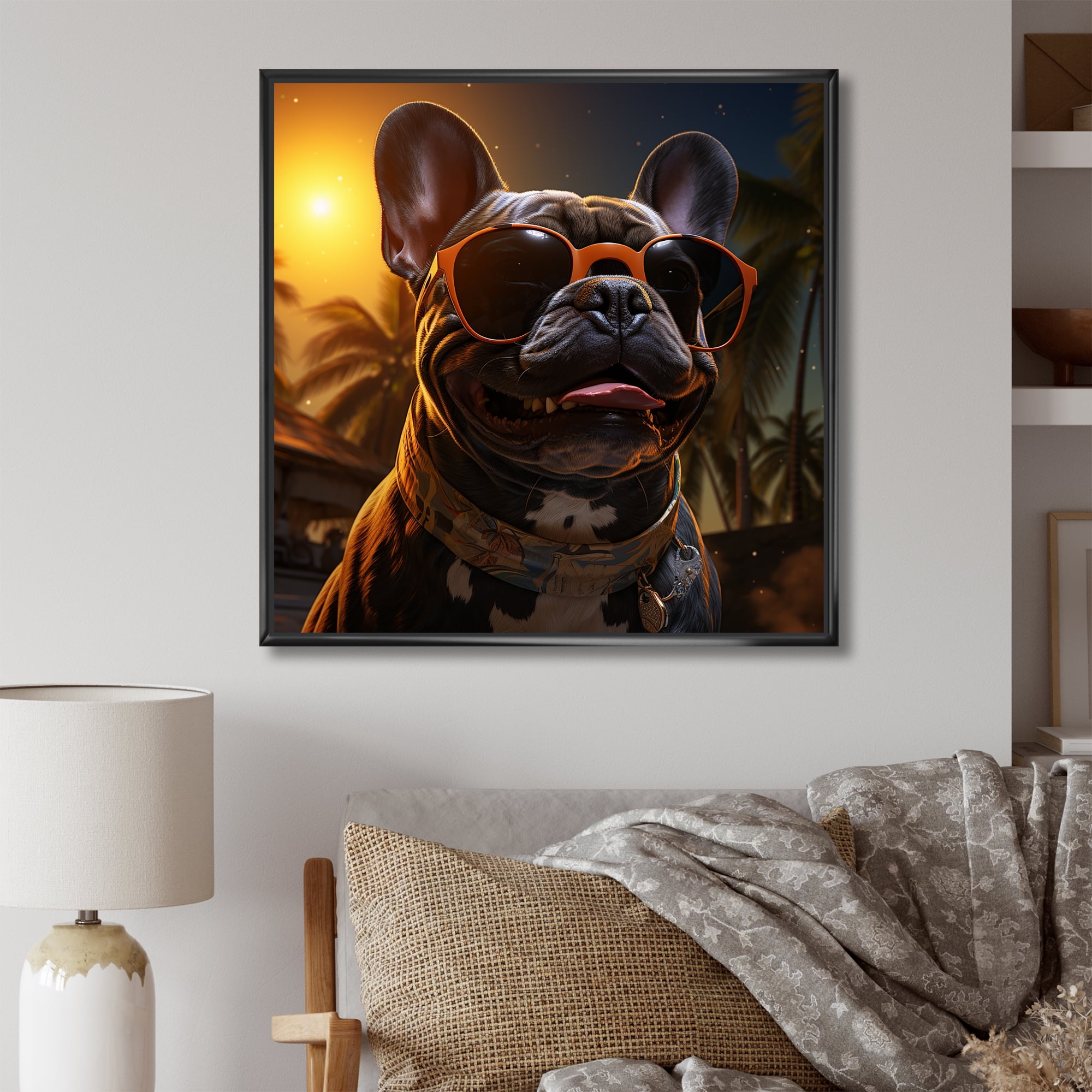 Designart "French Bulldog in Miami II" Animals Framed Wall Art