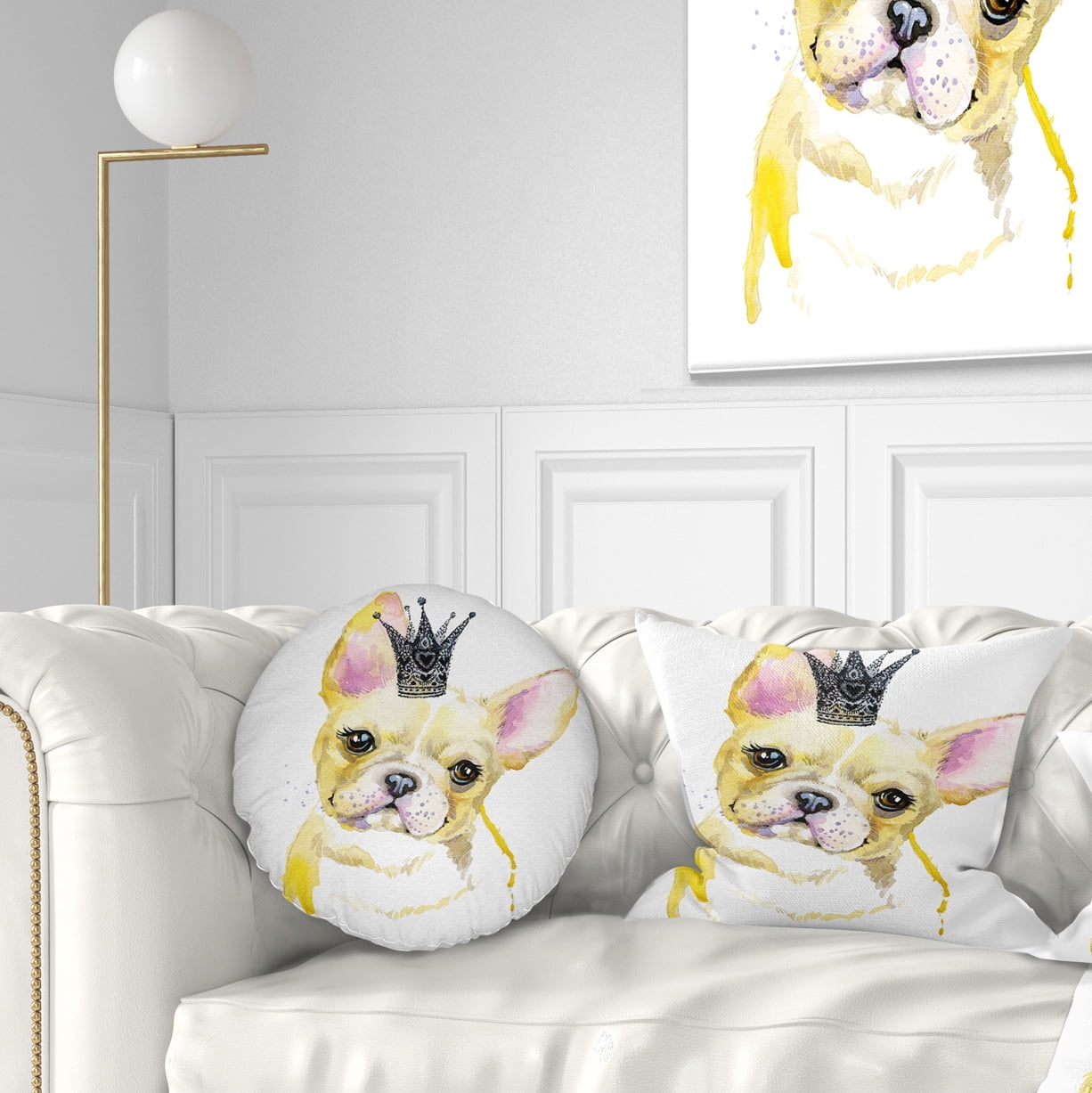 Designart French Bulldog with Black Crown - Contemporary Animal Throw Pillow - 12x20