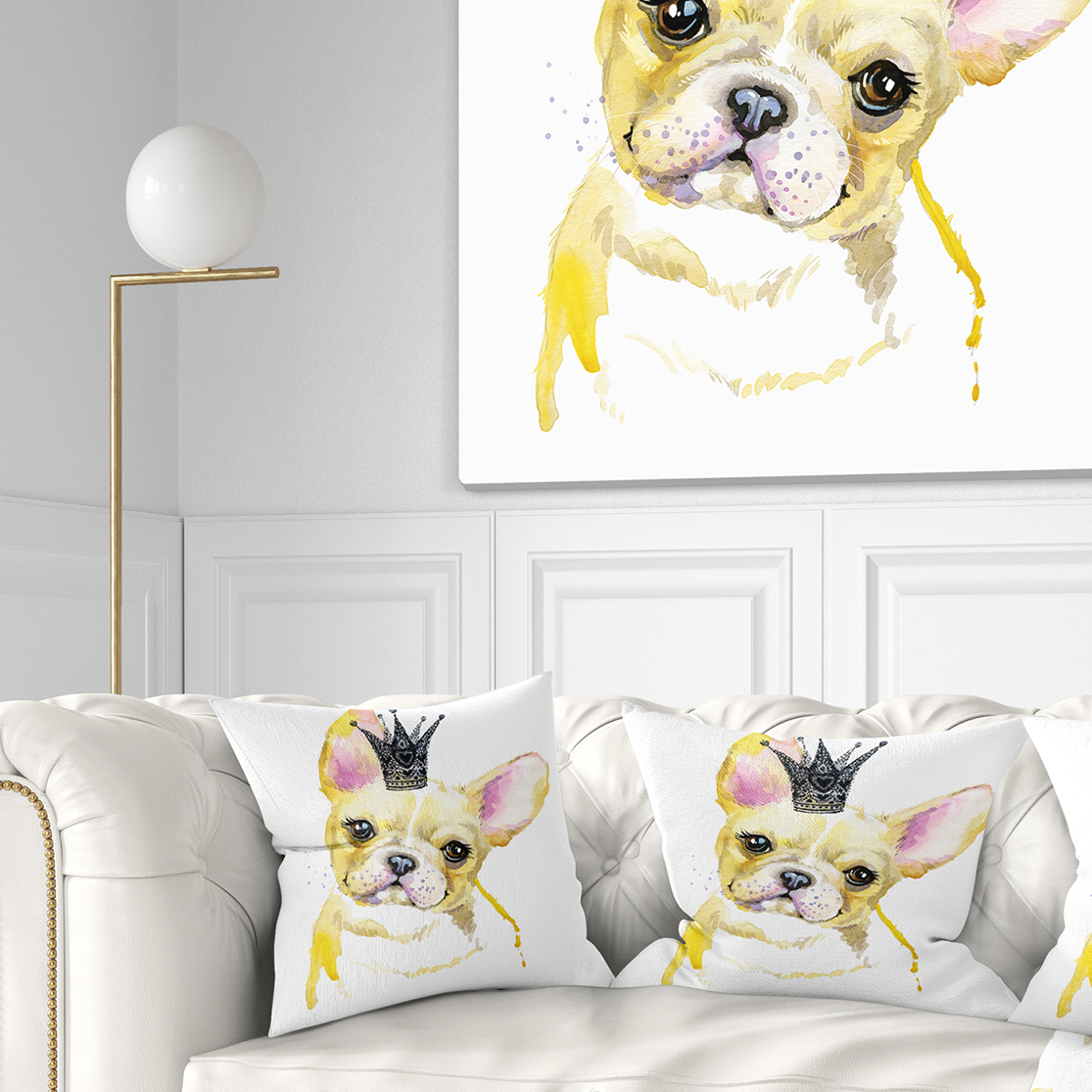 Designart French Bulldog with Black Crown - Contemporary Animal Throw Pillow - 16x16