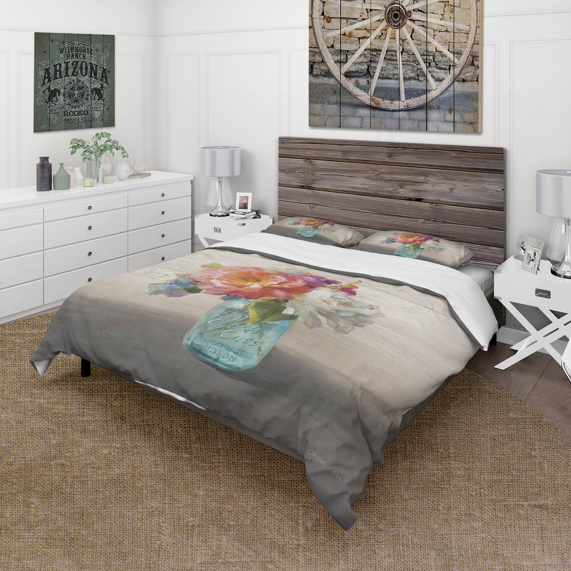 Designart 'French Cottage Bouquet I Mothers' Cottage Duvet Cover Set