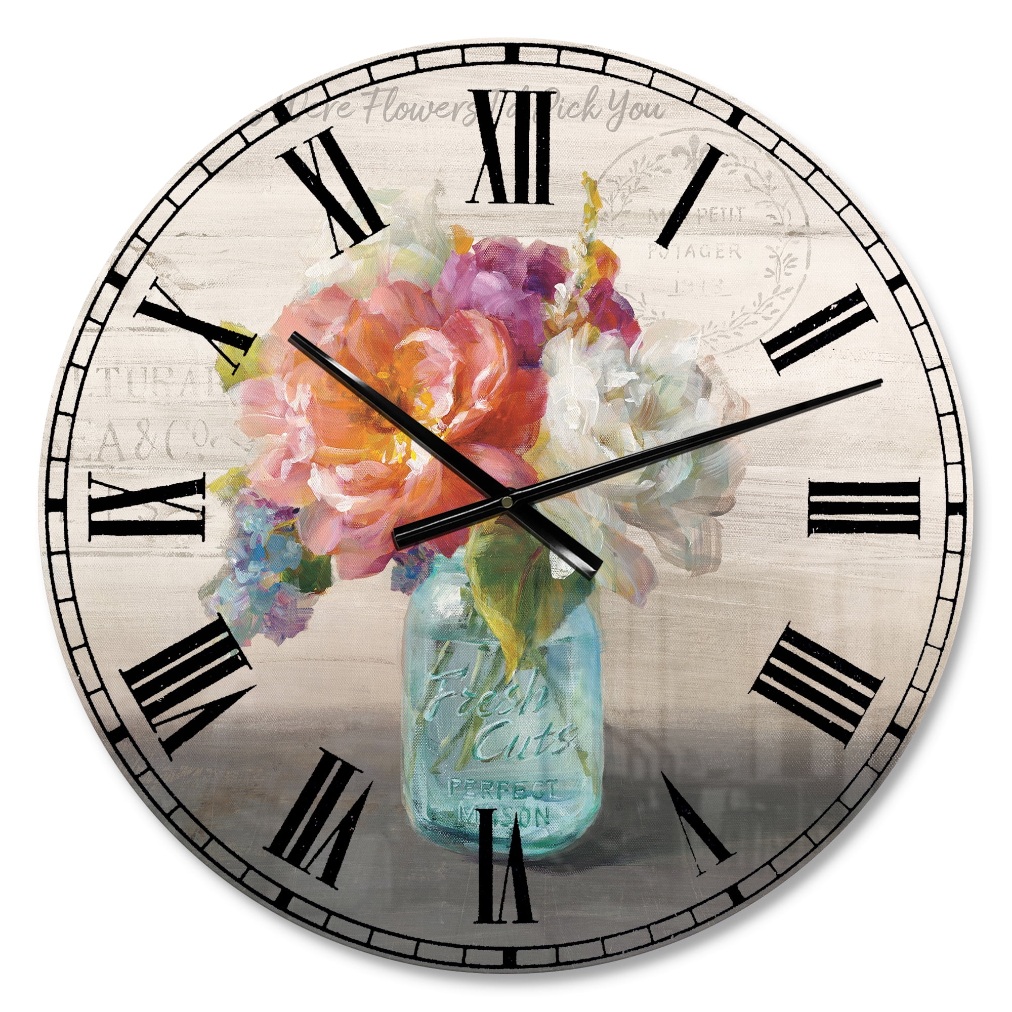Designart 'French Cottage Bouquet I Mothers' Farmhouse wall clock ...