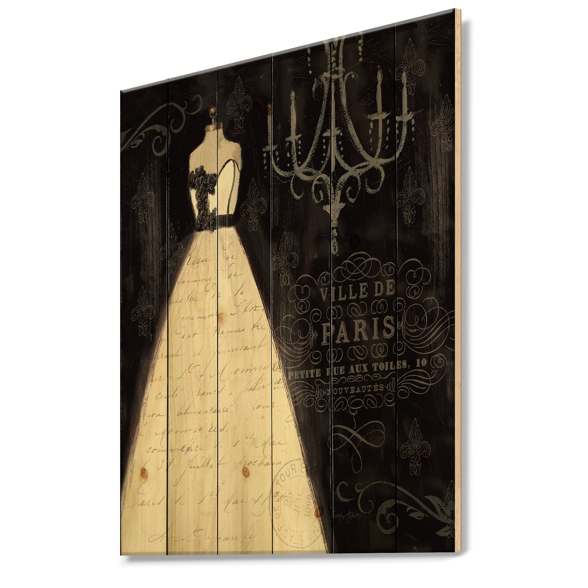 Designart 'French Fashion Couture I' Fashion Print on Natural Pine Wood