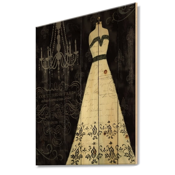 Designart 'French Fashion Couture II' Fashion Print on Natural Pine Wood