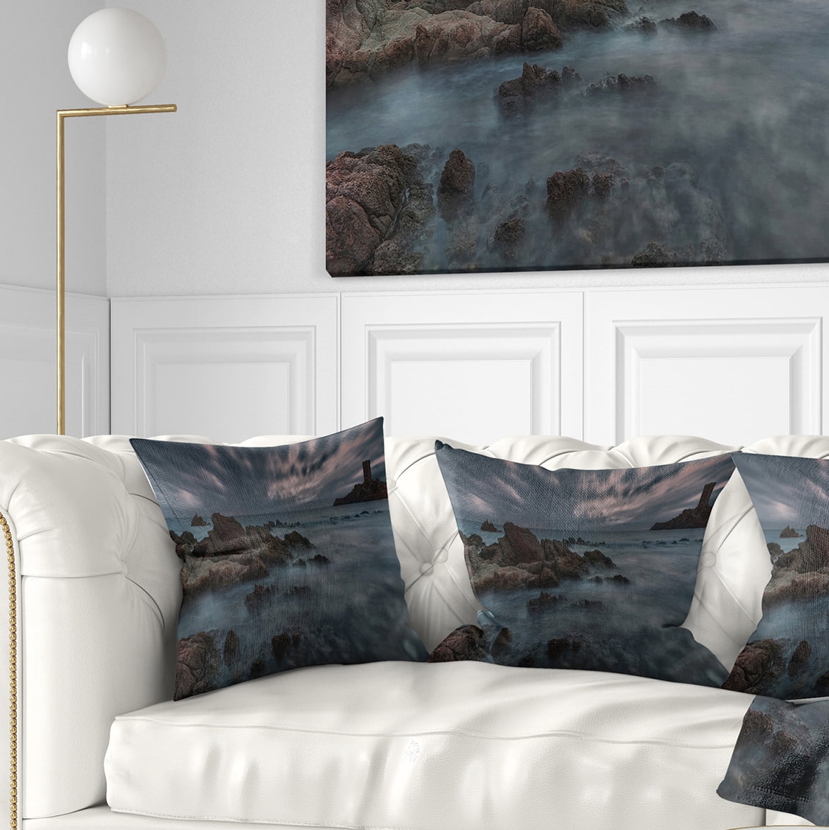 Designart French Riviera Coastline - Landscape Photography Throw Pillow - 16x16