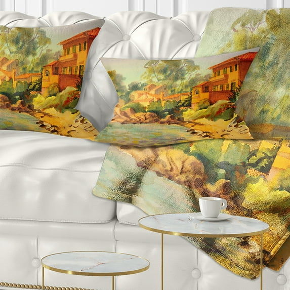 Designart French Riviera - Landscape Printed Throw Pillow - 12x20
