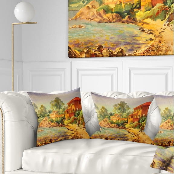 Designart French Riviera - Landscape Printed Throw Pillow - 18x18