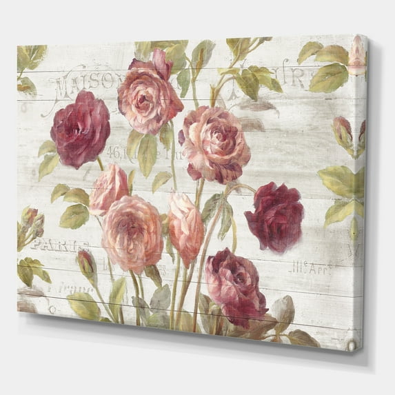 Designart 'French Roses I' Farmhouse Premium Canvas Wall Art
