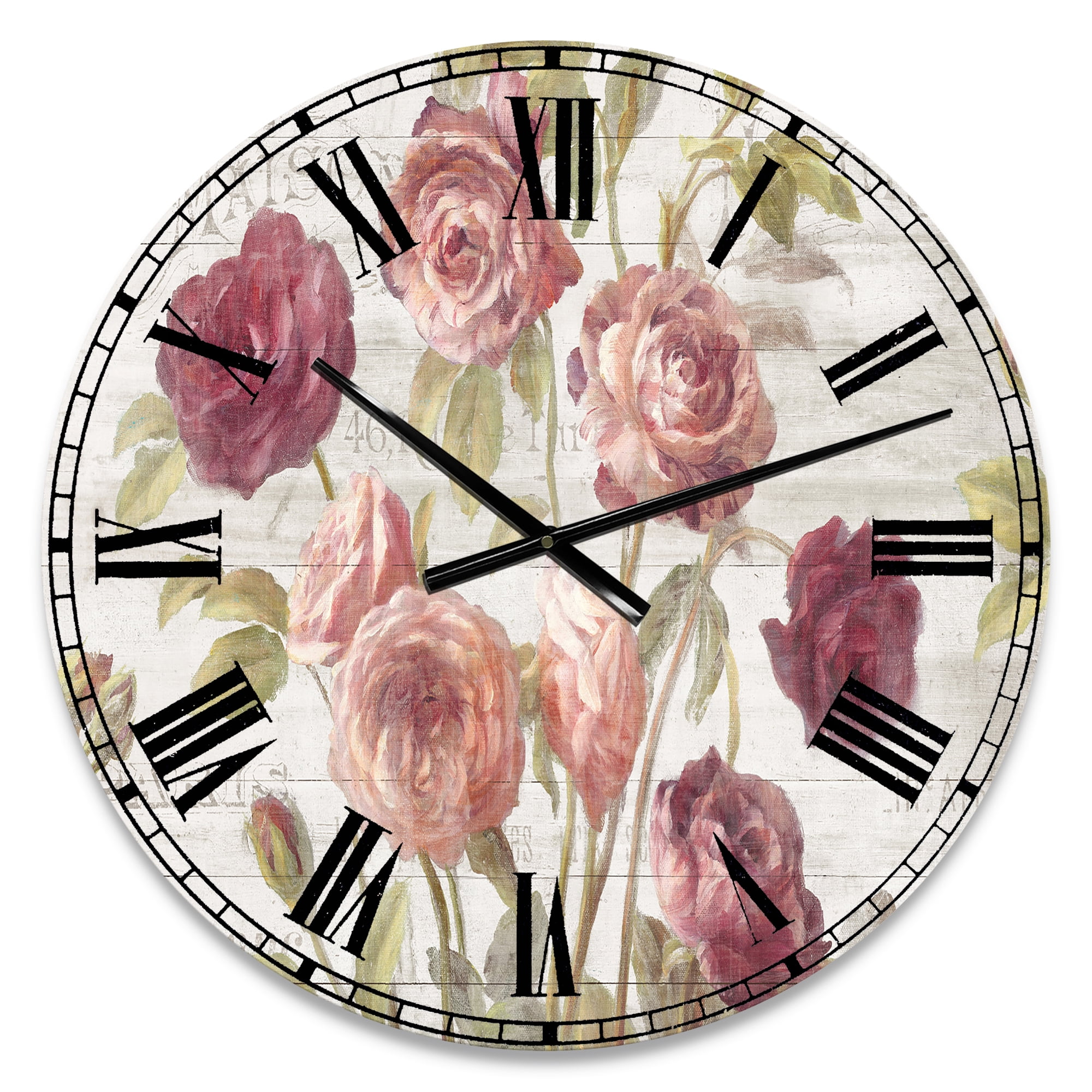 Designart 'French Roses I' Farmhouse wall clock