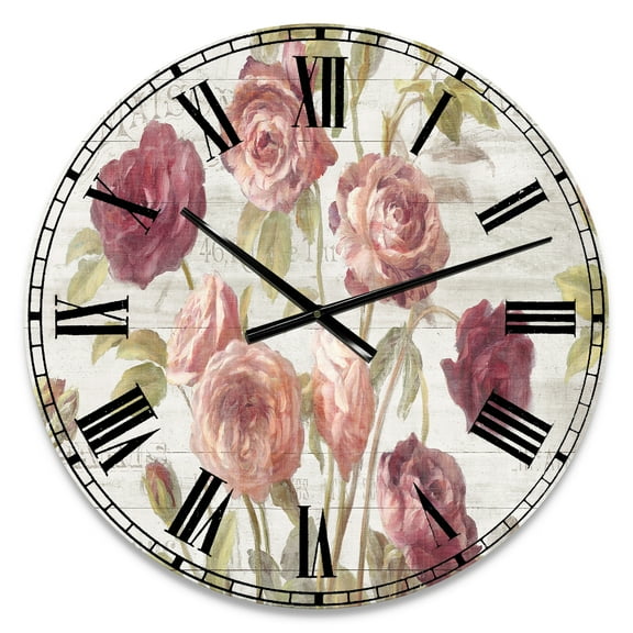 Designart 'French Roses I' Farmhouse wall clock
