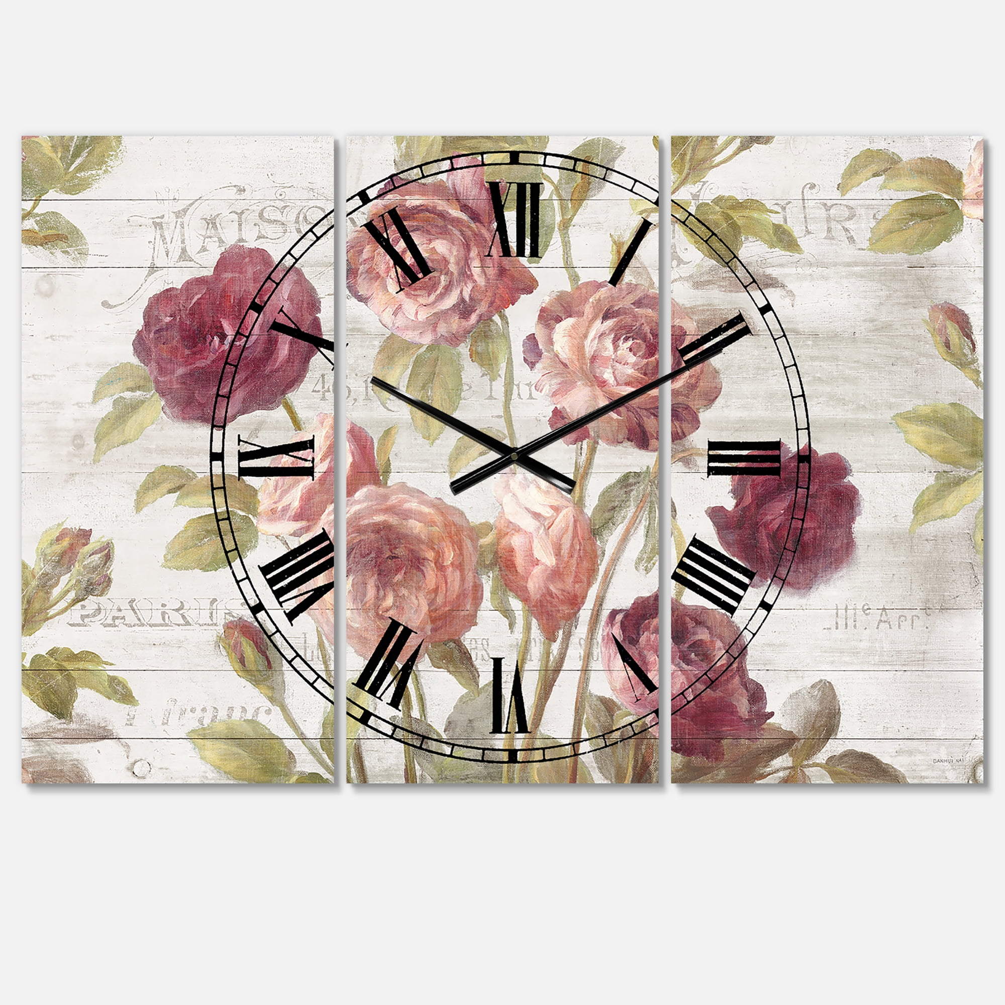 Designart 'French Roses I' Farmhouse wall clock