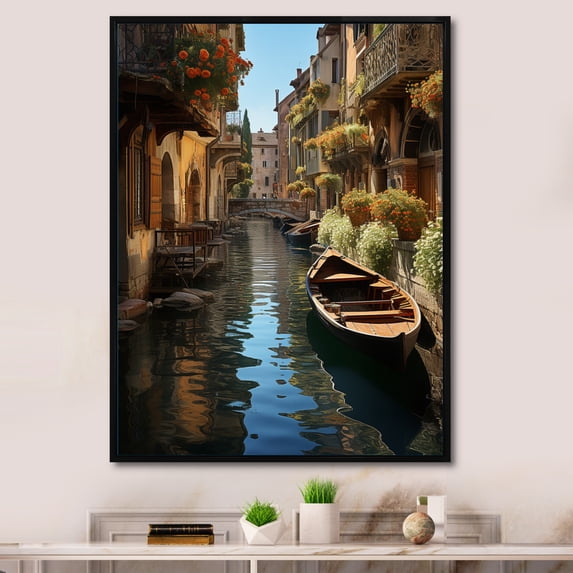 Designart "French beautying Canal In" Cityscapes Floater Framed Canvas Wall Art