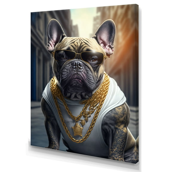 Designart Frenchie Gangster In NYC V Canvas Wall Art