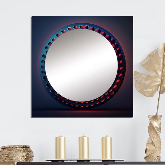 Designart "Fresh Equilibrium Deep Blue Celestial Mandala II" Modern Geometric Square Mirror For Wall Decor - Large Blue Square Mirror Printed Wall Decor - Modern Square Living Room Mirror