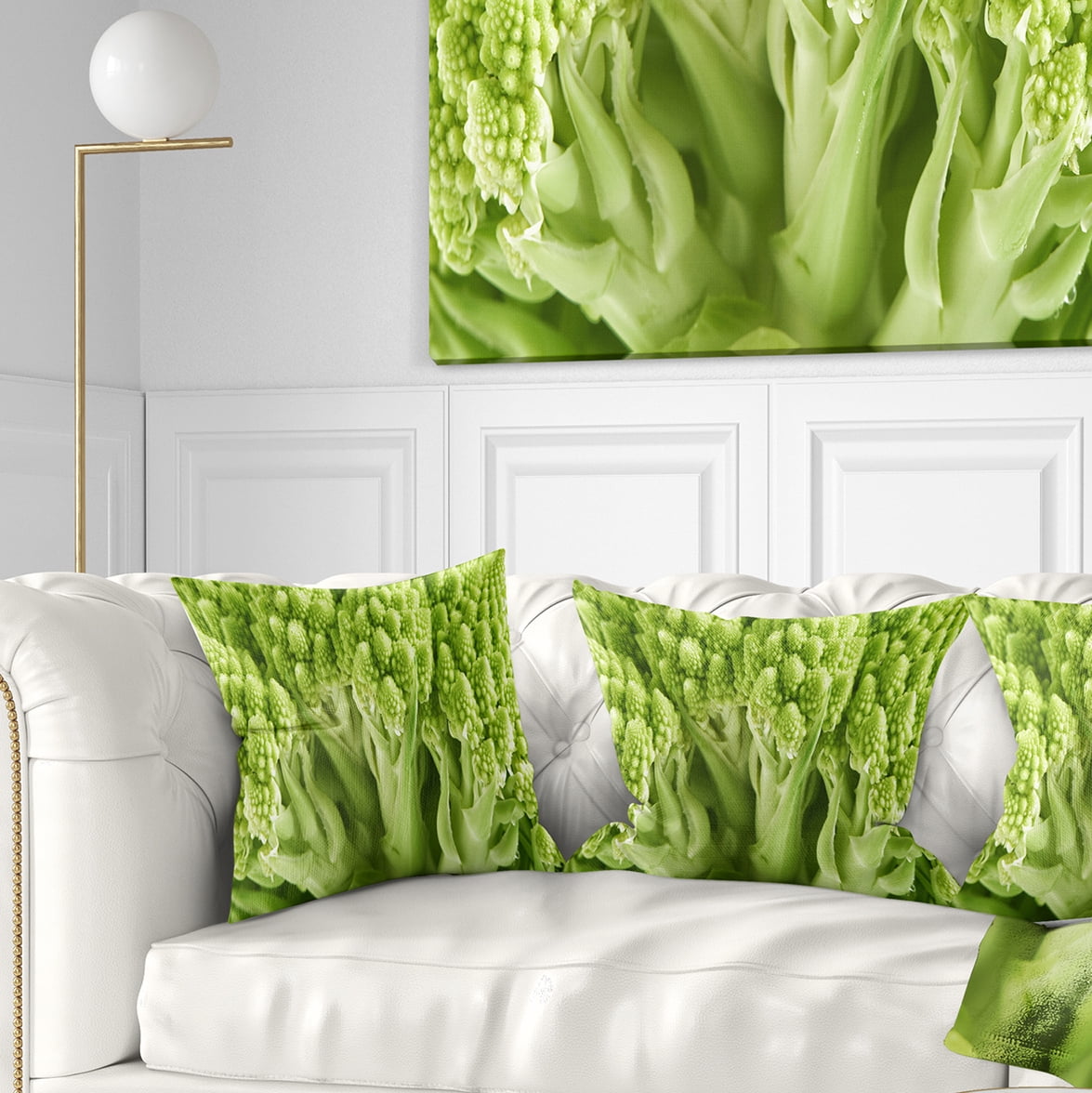 Designart Fresh Green Romanesco Florets - Floral Throw Pillow - 18x18