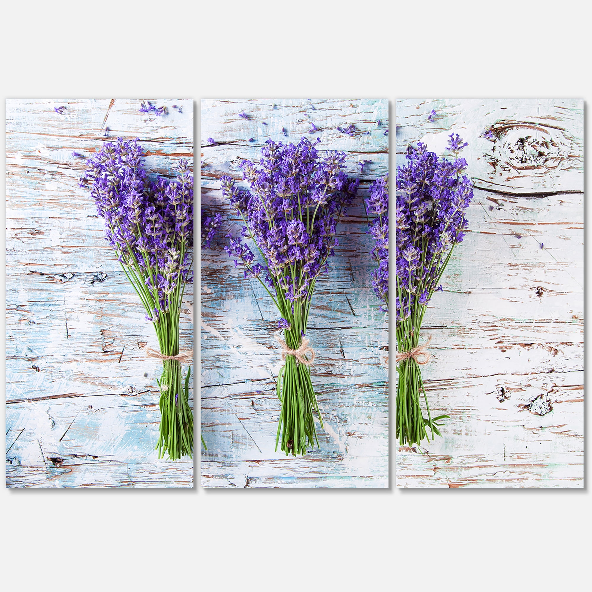 Designart ' Fresh Lavender Bouquets On Wood ' Farmhouse Canvas Wall Art Print