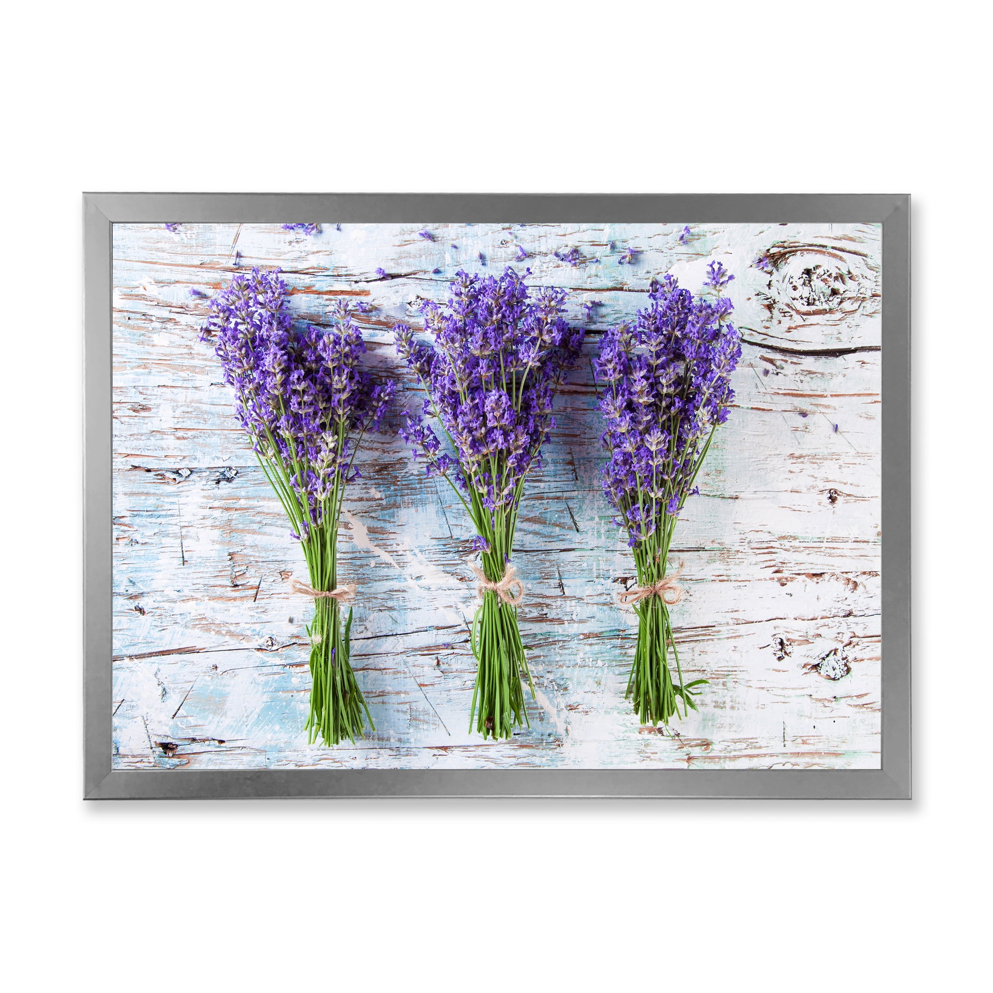 Designart 'Fresh Lavender Bouquets On Wood' Farmhouse Framed Art Print