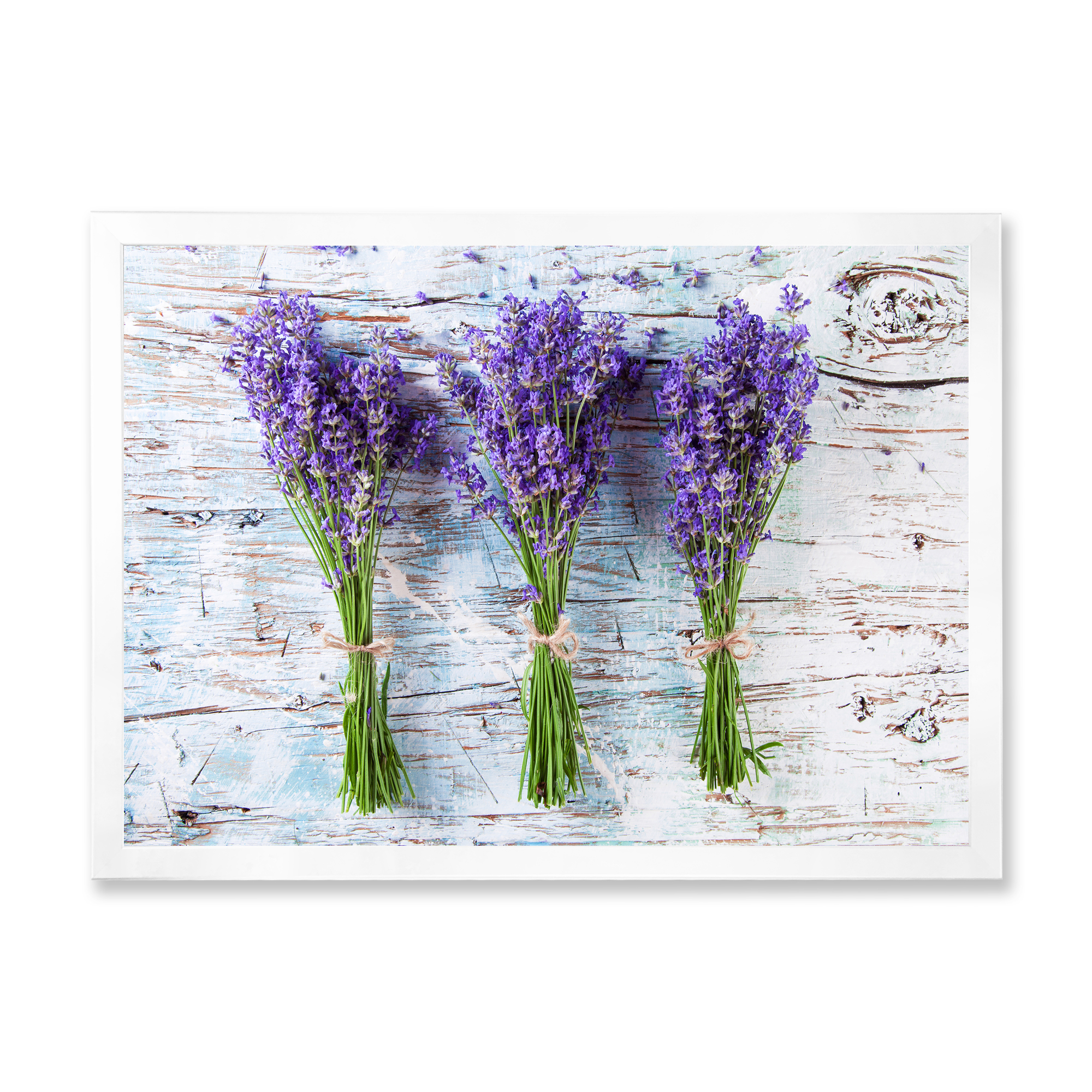 Designart 'Fresh Lavender Bouquets On Wood' Farmhouse Framed Art Print
