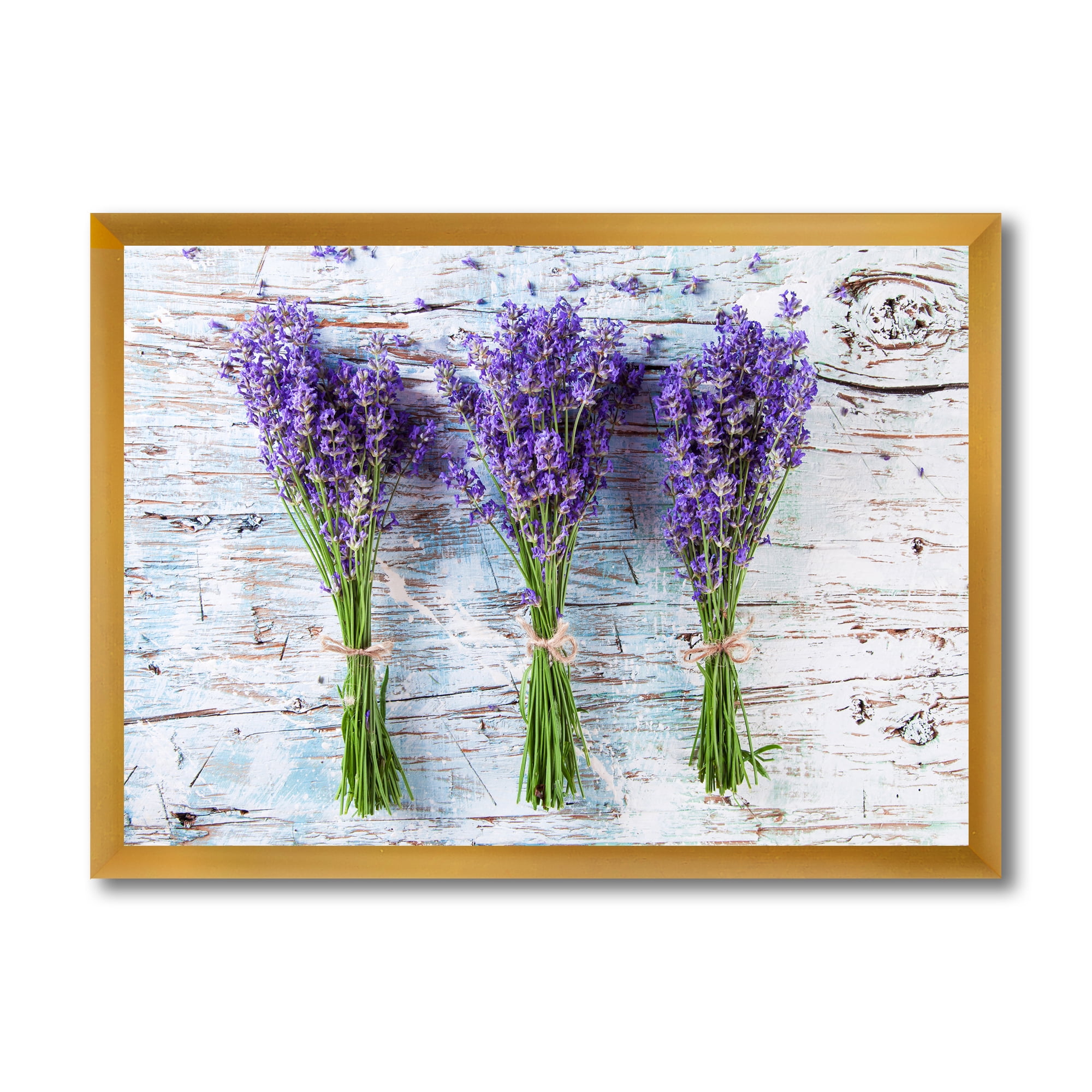 Designart 'Fresh Lavender Bouquets On Wood' Farmhouse Framed Art Print