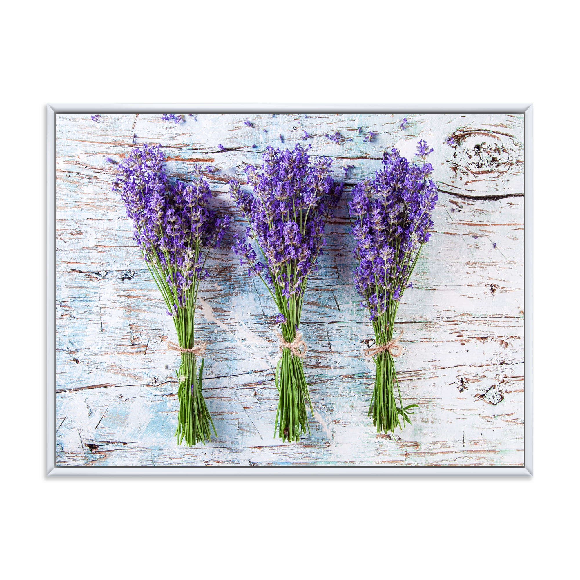 Designart 'Fresh Lavender Bouquets On Wood' Farmhouse Framed Canvas Wall Art Print