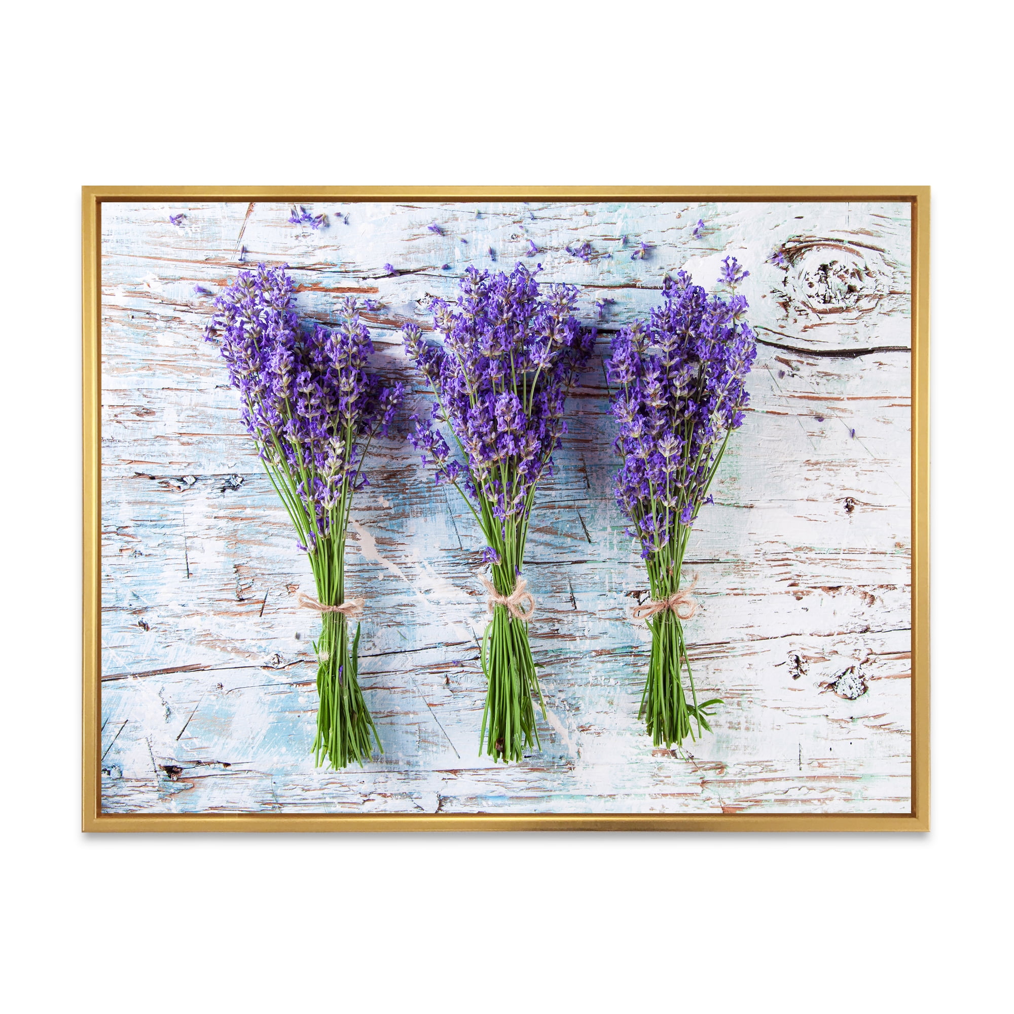 Designart 'Fresh Lavender Bouquets On Wood' Farmhouse Framed Canvas Wall Art Print