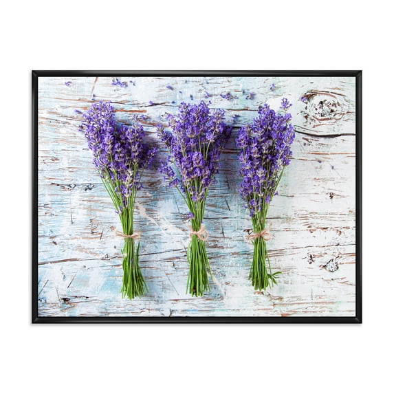 Designart 'Fresh Lavender Bouquets On Wood' Farmhouse Framed Canvas Wall Art Print