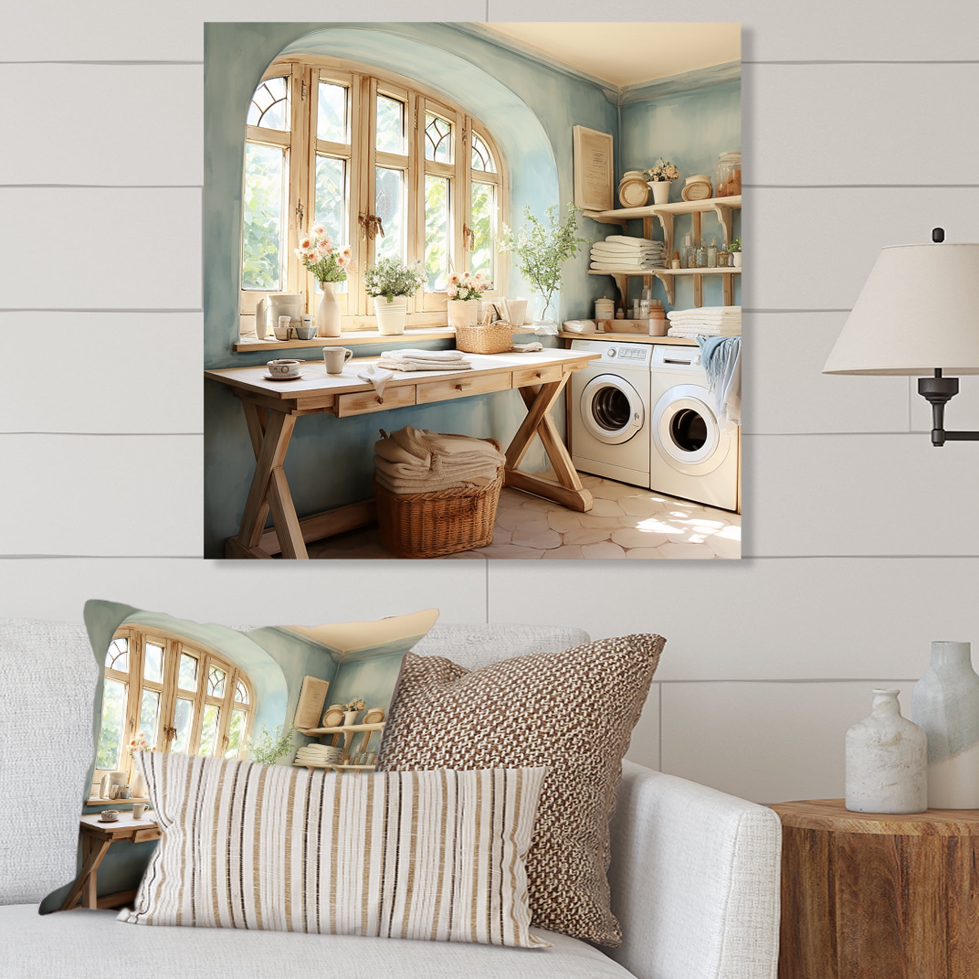Designart "Fresh Linen Breeze in Laundry room In Blue and Brown"Laundry ...