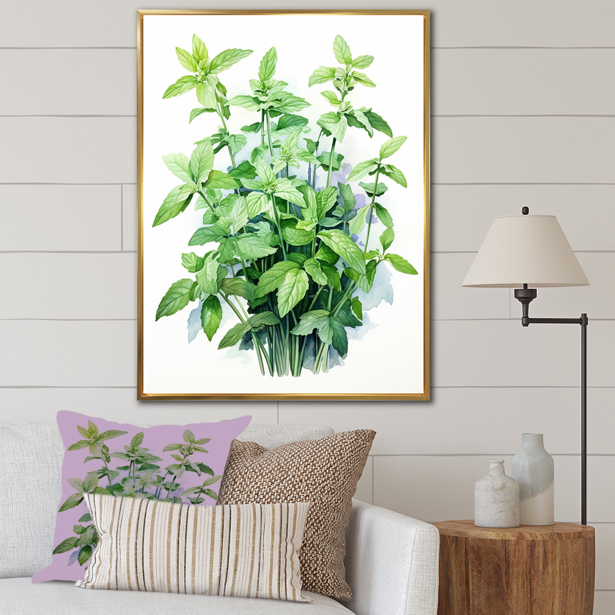 Designart "Fresh Mint Herbs I" Floral Framed Wall Art Traditional