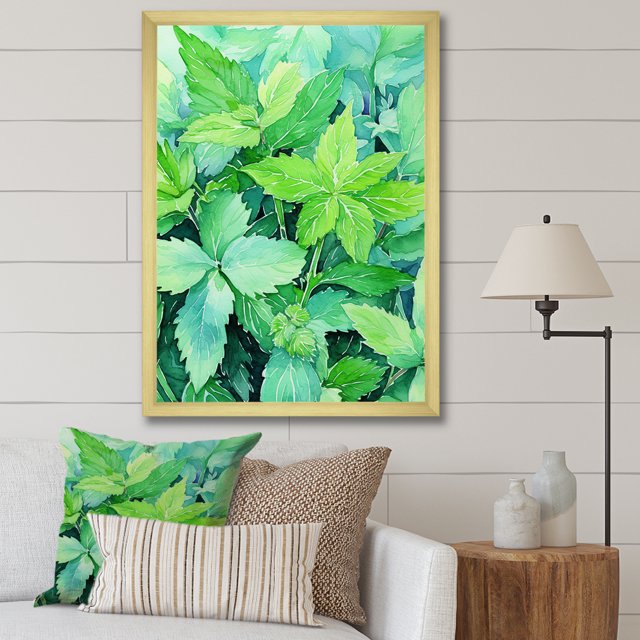 Designart "Fresh Mint Herbs IV" Floral Framed Wall Art Traditional
