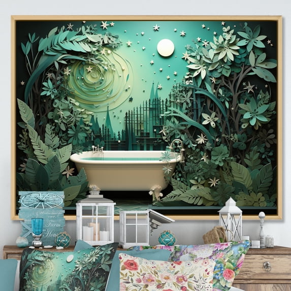 Designart "Fresh Oasis in the Bath II" Bath & Laundry Floater Framed Canvas Wall Art
